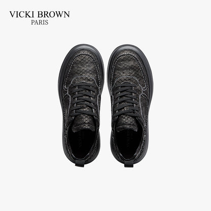 Lace-Up Snake Pattern Skate Shoes Black/Beige