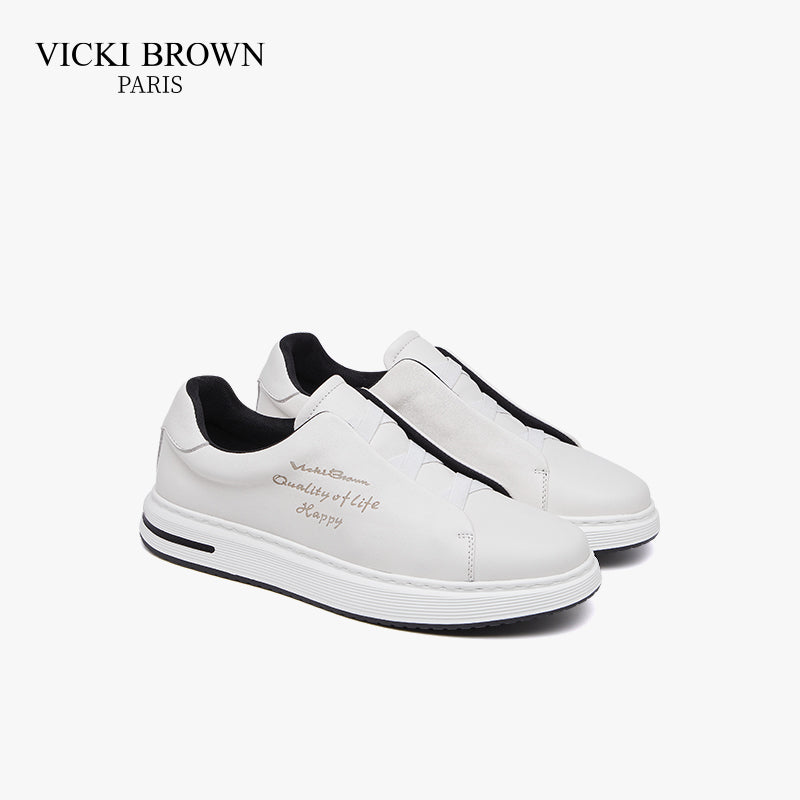 Printed Letters Slip-On Skate Shoes White