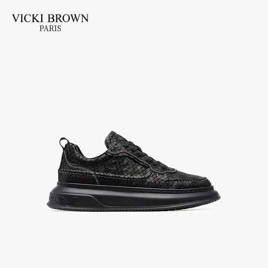 Lace-Up Snake Pattern Skate Shoes Black/Beige